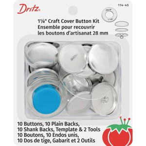Dritz 1-1/8" Set of 10 Craft Cover Button Kit with Tools Nickel: Metal Sewing Fasteners, Silver, Button Covering Kit - 1 of 4