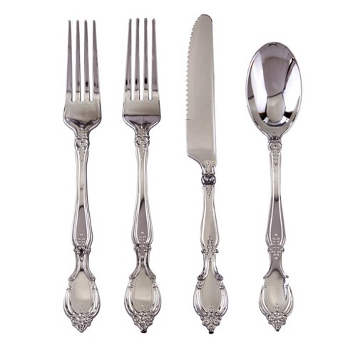 White Baroque Disposable Plastic Cutlery Set - 20 Spoons, 20 Forks and 20  Knives