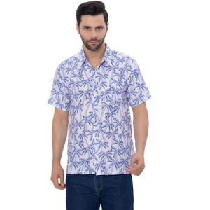HAPPY BAY Mens Hawaiian Shirts Short Sleeve Button Down Shirt Men's Shirts Linen Effect Casual Beach Vacation Hawaii Shirts for Men - 1 of 4