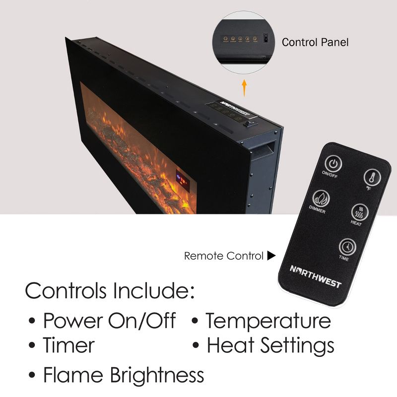 Hastings Home 50" Electric Fireplace with Infrared Insert and Remote Control - Black, 3 of 10