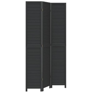 vidaXL Room Divider 3 Panels Black Solid Wood Paulownia - 1 of 4