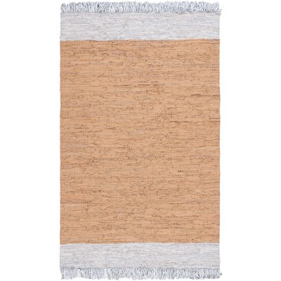 Handmade Light Grey and Brown Cowhide Leather Area Rug 4' x 6'