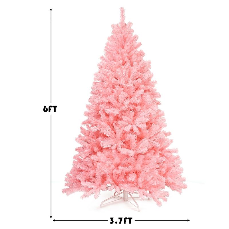 Costway 6Ft Hinged Artificial Christmas Tree Full Fir Tree New PVC w/ Metal Stand Pink, 3 of 16