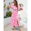 WhizMax Women's Bohemian Floral Printed V Neck Ruffle Hem A-Line Short Sleeve Split Beach Party Maxi Dress - 3 of 4