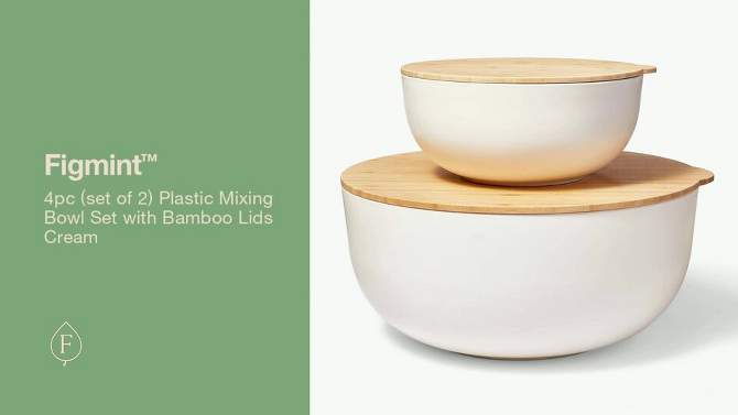 4pc (set of 2) Plastic Mixing Bowl Set with Bamboo Lids Cream - Figmint&#8482;, 2 of 8, play video