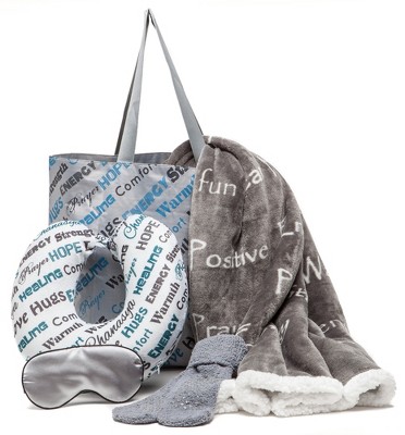 Chanasya Compassion and Healing Hugs Gift Throw Blanket Set - 5-Piece Combo Pack (Blanket, Neck Pillow, Eye Mask, Tote Bag, and Socks)
