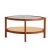 Racxily Modern Circular Coffee Table, Double-Layer Solid Wood with Craft Glass Top & PE Rattan Shelf - 2 of 4