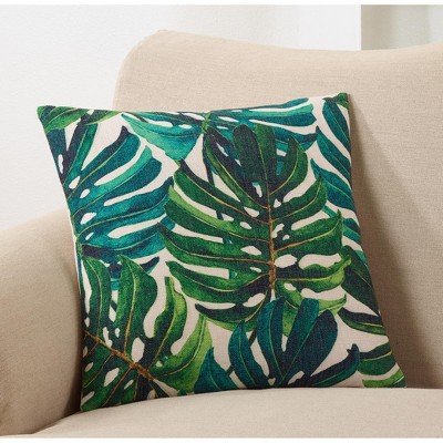 Green Tropical Banana Leaf Print Square Throw Pillow