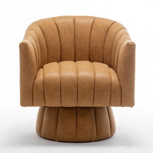 SEYNAR Mid-Century Swivel PU Leather Tufted Round Accent Barrel Chair - 1 of 4