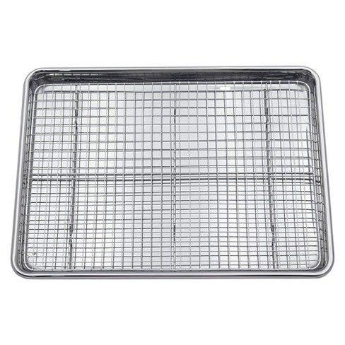 Checkered Chef Stainless Steel Half Sheet 18x13 Inch Baking Pan and 17x12  Inch Cooling Rack Kitchen Cookware Set, Oven and Dishwasher Safe