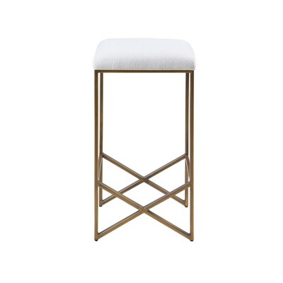 Ivory and Bronze Backless Upholstered Counter Stool with Metal Base