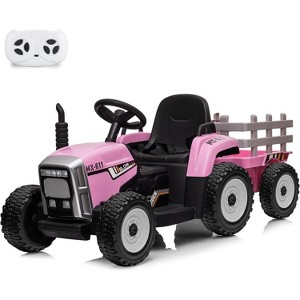 Garvee 12V Kids Electric Tractor with Trailer Remote Control 7-LED Lights MP3 Player and EVA Tires - 1 of 4