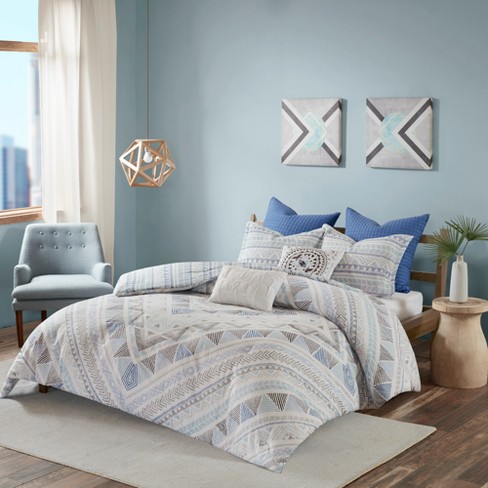 Blue Sydney Cotton Reversible Duvet Cover Set King California