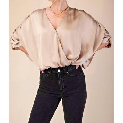 Women's V-Neckline Elastic Hem Top - GLAM