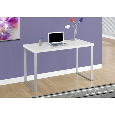 Vynxaria Modern 48" White Computer Desk with Grey Metal Frame Home Office Laptop Workstation