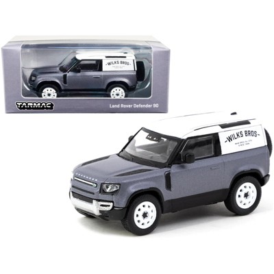 Land Rover Defender 90 Matt Blue Gray Metallic w/White Top "Wilks Bros" "Global64" Series 1/64 Diecast Model Car by Tarmac Works