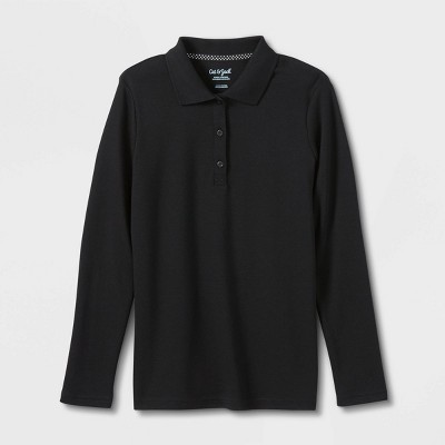 Girls' Long Sleeve Interlock Uniform Polo Shirt - Cat & Jack™ Black