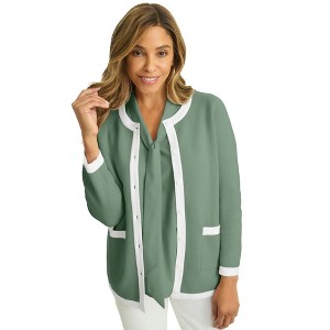 Jessica London Women's Plus Size Tipped Boxy Cardigan - 1 of 4