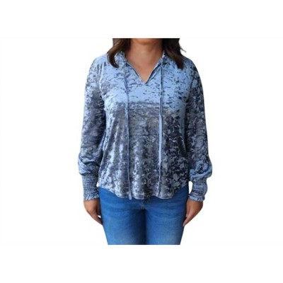 Women's Long Sleeve Smocked Velvet Blouse - mystree