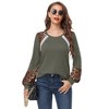 Women's Long Sleeve Leopard Print Tunic Tops Casual Color Block Blouse Loose T Shirt - 4 of 4