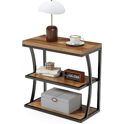 Tribesigns 3-Tier Narrow Side Table, Farmhouse Wood End Table with Storage for Bedroom Living Room Office Couch, Brown