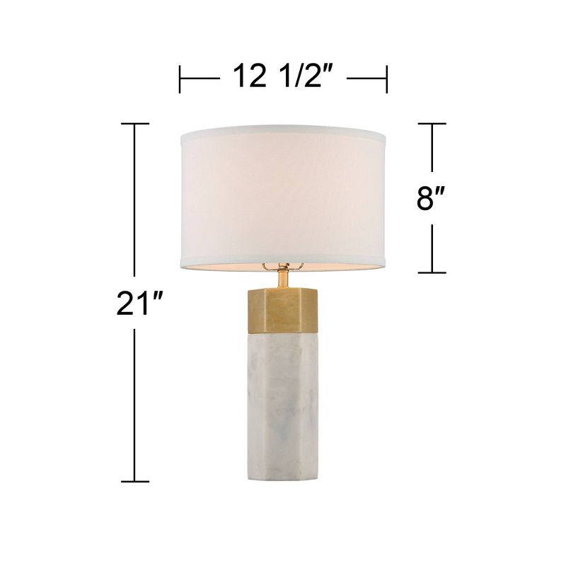Possini Euro Design Modern Table Lamps 21" High Set of 2 Hexagonal Faux Marble and Gold Drum Shade for Living Room Family Bedroom Office, 4 of 9
