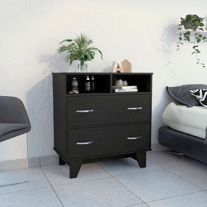 Okak 2-Drawer Dresser with 2 Open Shelfs,Wengue Finish Chest of Drawers with Large Storage Space&Metal Handles,Legged Dresser - 1 of 4