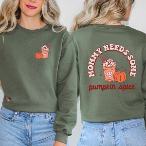 Simply Sage Market Women's Graphic Sweatshirt Retro Mommy Needs Some Pumpkin Spice Lightning Bolt Front and Back - 1 of 4