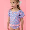 RuffleButts Girls UPF50+ Puff Sleeve Ruffle Tankini 2-Piece Swimsuit - Tropical Trellis, 8 - 3 of 4