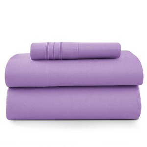 Twin XL Microfiber Sheet Set Easy Care, Machine Washable, OEKO TEX Microfiber Sheets - Fitted Sheet, Flat Sheet + 1 Pillowcase (PURPLE) - 1 of 4