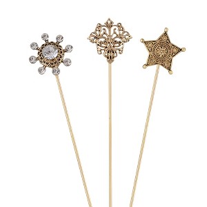 Anna-Kaci Vintage 3Pcs Long Stick Hat Pins Crystal Flower Butterfly and Pearl Details for Classic Hat Lapel and Scarf Accessorizing - 3pcs Star - 1 of 4