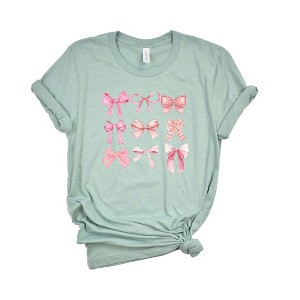 Simply Sage Market Women's Coquette Pink Bow Chart Short Sleeve Graphic Tee - 1 of 3