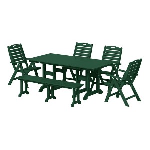 WestinTrends Malibu 6-Piece HDPE Rectangular Patio Dining Table Set with Foldable Chairs and Patio Bench - 1 of 4