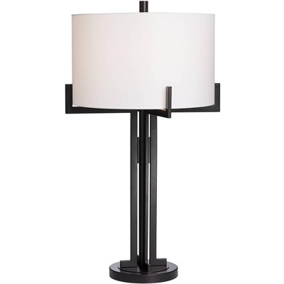 Idira 28" Modern Industrial Black Metal Table Lamp with White Drum Shade