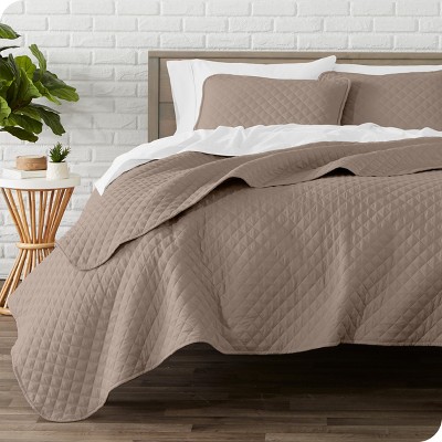 Taupe Diamond Stitched Microfiber Twin Quilt Set