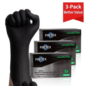 FINITEX Black Industrial 3D Diamond Texture Disposable Nitrile Gloves - 100, 300 & 1000 PCS, 8mil Heavy Duty Chemical Resistant Mechanic Gloves - 1 of 4