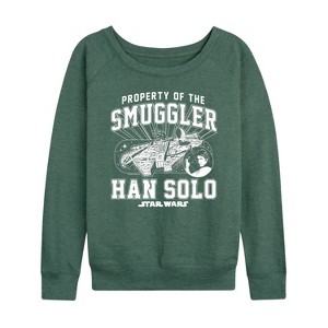 Women's - Star Wars - Property Of The Smuggler Han Solo Lightweight French Terry Wide Neck Long Sleeve Shirt - 1 of 4