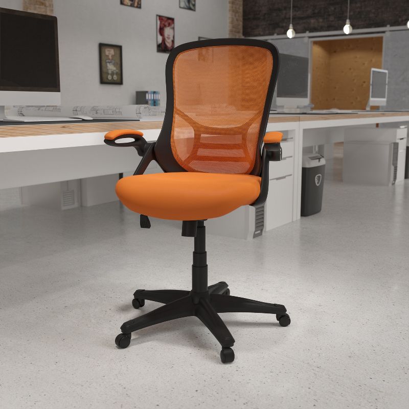 Emma and Oliver High Back Orange Mesh Ergonomic Office Chair with Black Frame and Flip-up Arms, 3 of 16