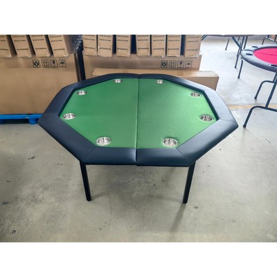 48"Poker Table Foldable, 8-Player Octagon Poker Card Board Game Table with Padded Rails, Stainless Steel Cup Holders ＆ Folding Metal Legs
