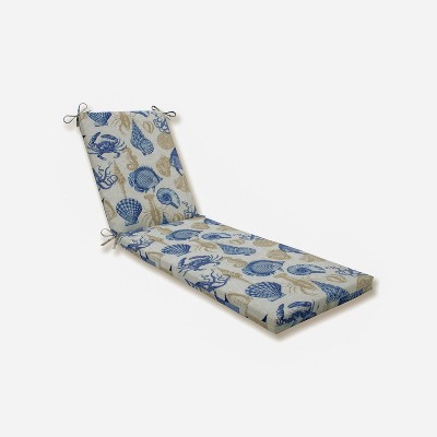 Indoor/Outdoor Sealife Marine Blue Chaise Lounge Cushion - Pillow Perfect: Weather-Resistant, Polyester Fiber Fill, Ties Closure