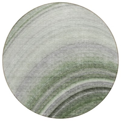 Green And Artichoke Green Abstract Washable Indoor Outdoor Area Rug