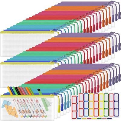 Fmeida 24 Pack Mesh Zipper Pouch Bags Small, Zipper Pencil Pouches, 9.2 x 4.7 in Clear Pencil Pouch Bulk, Pencil Bags with Zipper
