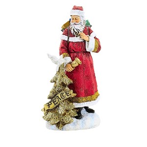 Roman 9.0 Inch Santa With Gold Tree Woodland Delivery Gifts Santa Sculptures - 1 of 3