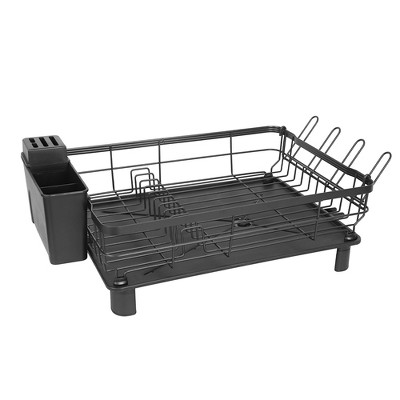 Black Carbon Steel Multi-Functional Dish Drying Rack with Utensil Holder