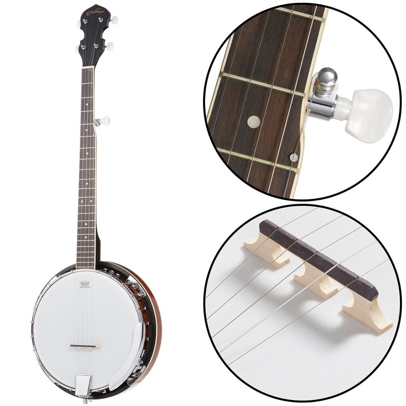 Ashthorpe 5-String Banjo with 24-Brackets, Closed Back Mahogany Resonator and Geared 5th Tuner, 5 of 7