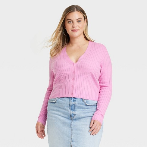 Women's Rib Knit Cardigan - Universal Thread™ Pink 4x : Target