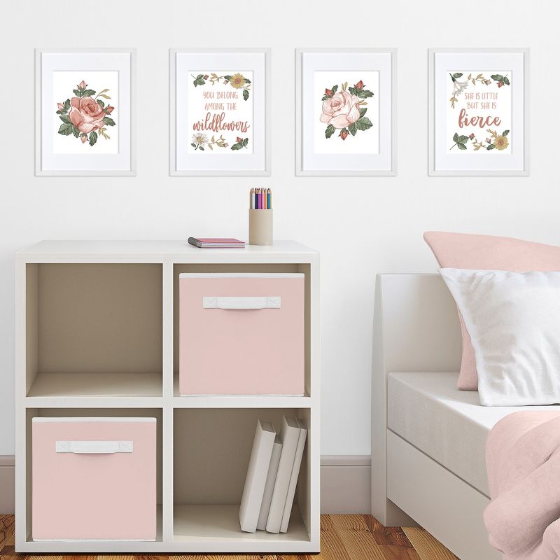 Sweet Jojo Designs Girl Unframed Wall Art Prints for Décor Vintage Floral Collection Pink and Green 4pc, 4 of 8