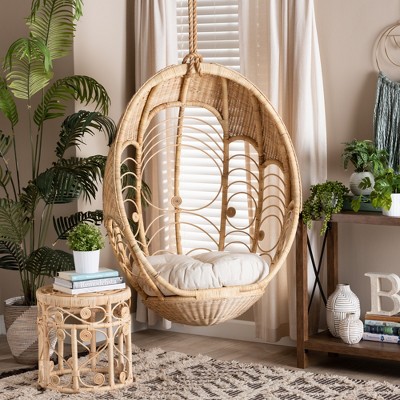 Bali & Pari Umika Modern Bohemian Natural Brown Rattan Hanging Chair ...