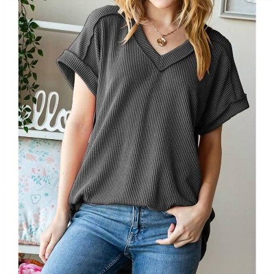 Women's Solid V-neck Top - HEIMISH USA