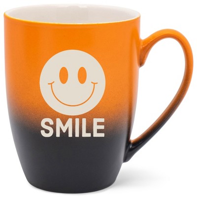100 North Smiley Face 10 Ounce Orange and Black Two Toned Ombre, Comfortably Fits Your Hands, Ceramic Tea Coffee Cup Mug, Smile
